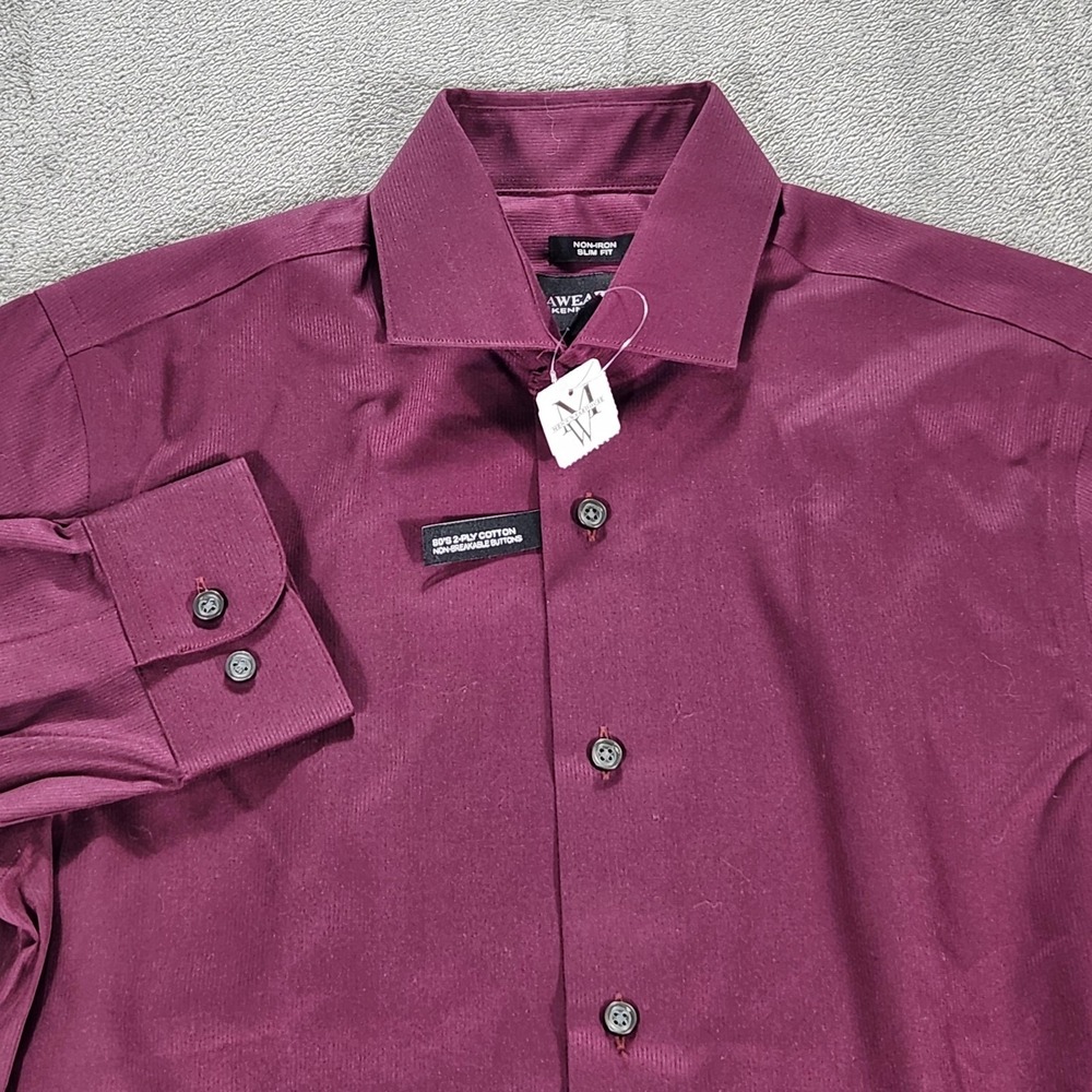 Kenneth Cole Dress Shirt Mens 14.5 32/33 Purple Non Iron Slim Fit Cotton LS